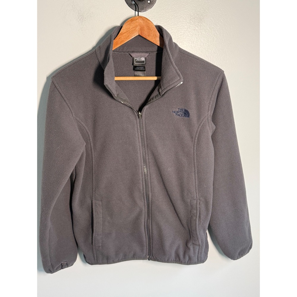 The North Face Boys Gray Full Zip Fleece Jacket Size Large 14/16 Logo Mock Neck
